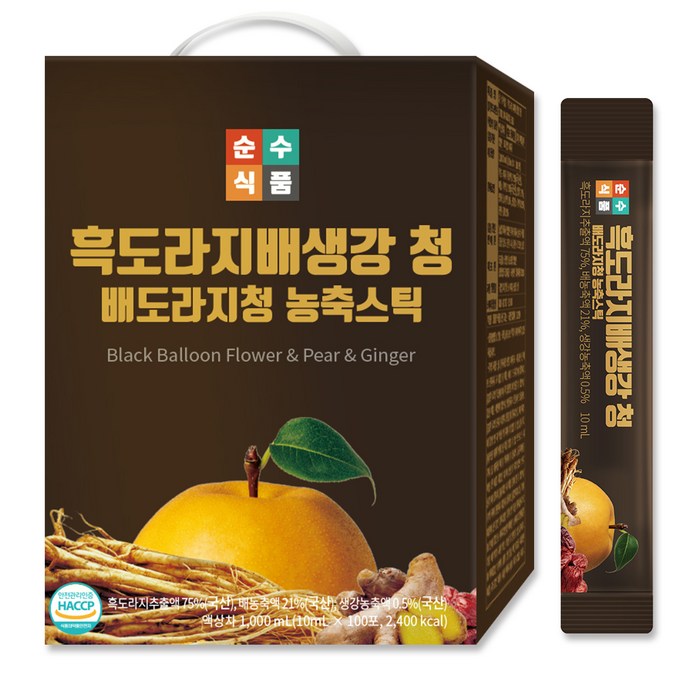 순수식품 흑도라지 배 생강 청 스틱, 10ml, 100개 대표 이미지 - 배도라지즙 추천