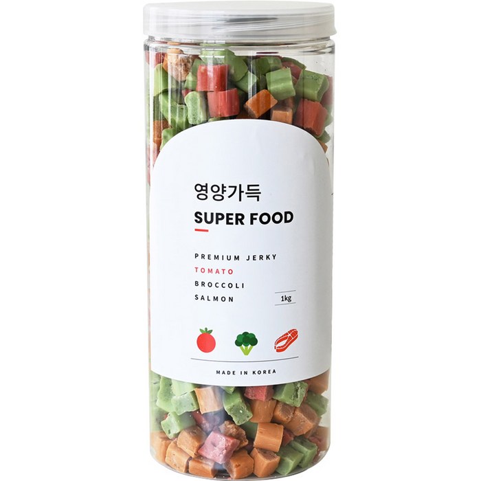 제로랩스 반려견 영양가득 져키 1kg, 토마토+브로콜리+연어, 1개 대표 이미지 - 강아지 수제간식 추천