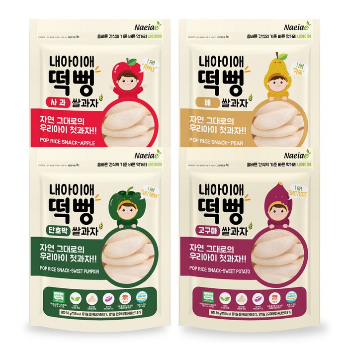 내아이애 유기농 떡뻥 쌀과자 4종 세트, 단호박, 고구마, 사과, 배, 1세트 대표 이미지 - 쌀과자 추천