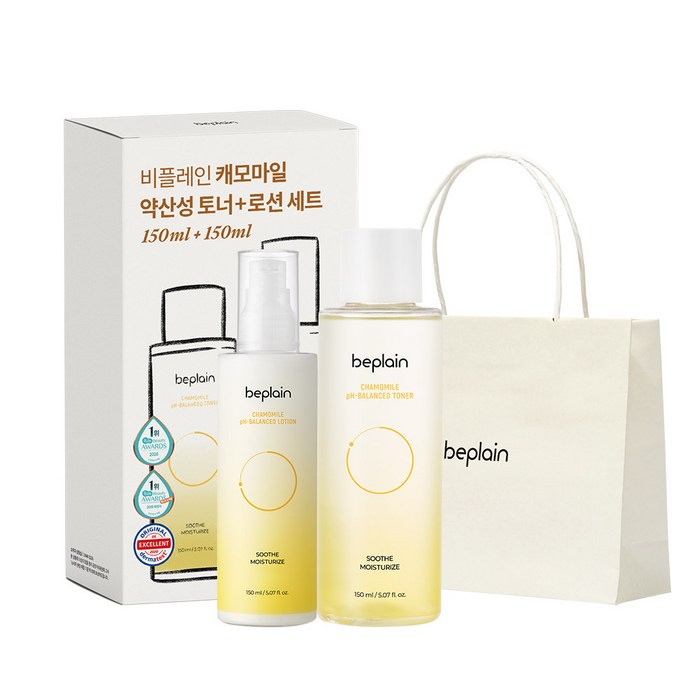 비플레인 캐모마일 약산성 토너 150ml + 로션 150ml + 쇼핑백 세트, 1세트 대표 이미지 - 수려한 화장품 추천