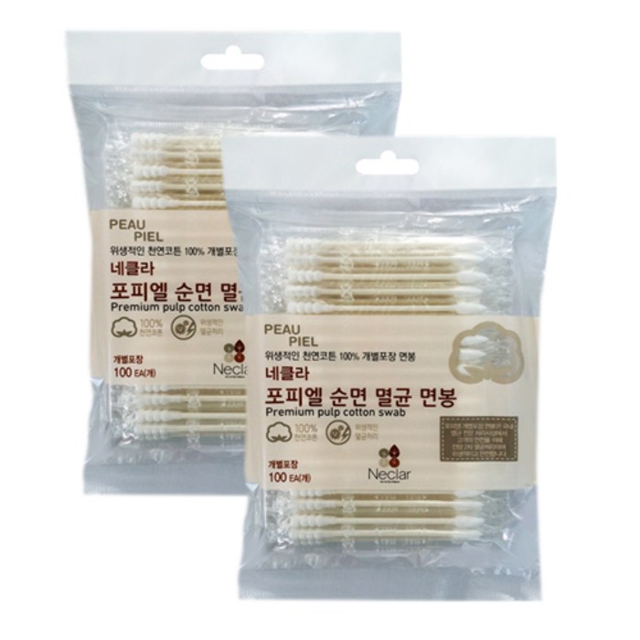 네클라 포피엘 순면 멸균 면봉, 100개입, 2개 대표 이미지 - 면봉 추천