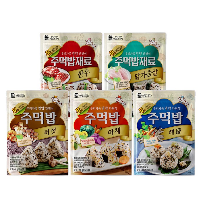 맛있는풍경 주먹밥 한우 24g + 닭가슴살 24g + 야채 24g + 해물 24g + 버섯24g, 1세트 대표 이미지 - 주먹밥 추천