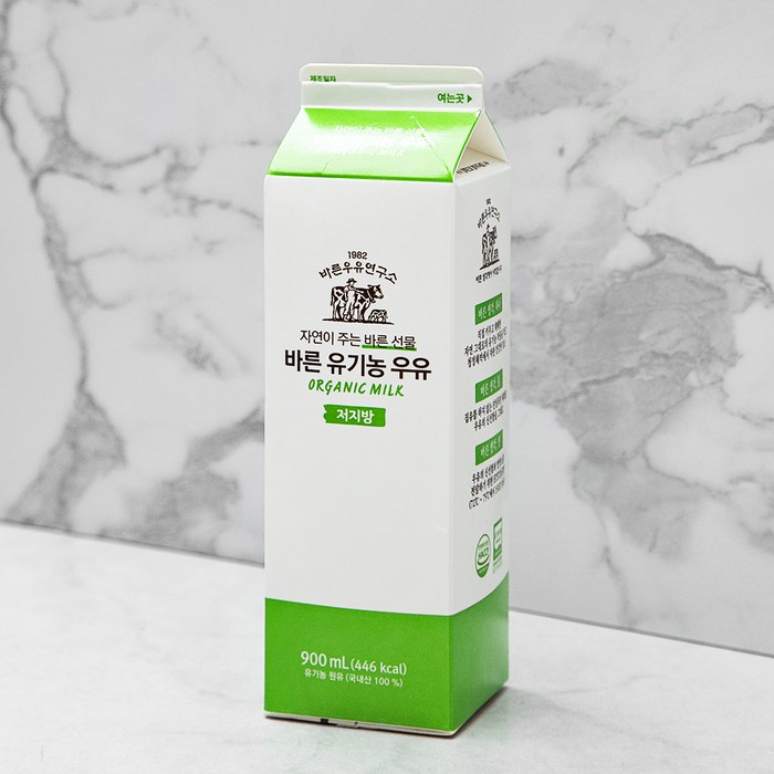 바른우유연구소 바른 유기가공식품인증 우유 저지방, 900ml, 1개 대표 이미지 - 저지방 우유 추천