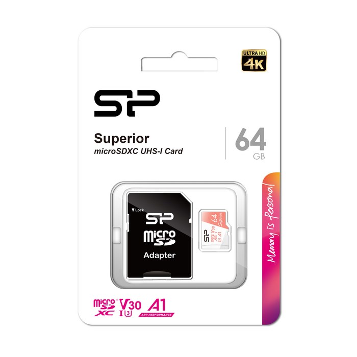 실리콘파워 micro SDXC Class10 Superior UHS-I 4K U3 A1 V30, 64GB 대표 이미지 - SDXC 추천