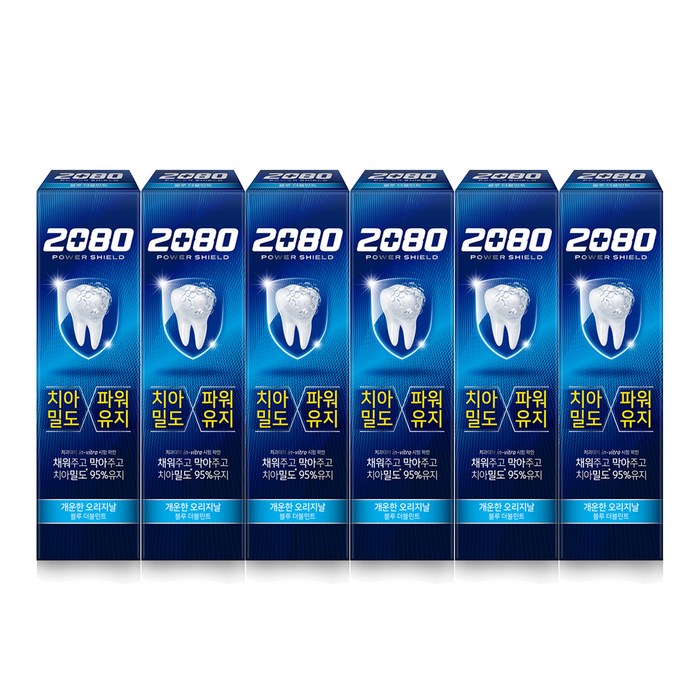 2080 파워 쉴드 치약 블루 더블민트, 150g, 6개 대표 이미지 - 2080 치약 추천