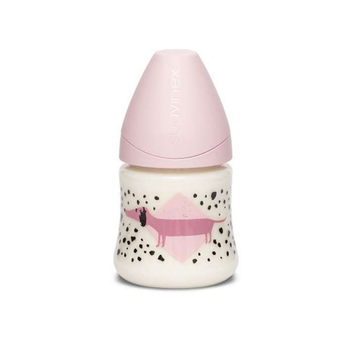 스와비넥스 퍼피프렌즈 컬렉션 신생아용 실리콘 젖병 150ml, 슬로우(0~4개월 이상), 퍼피 핑크
