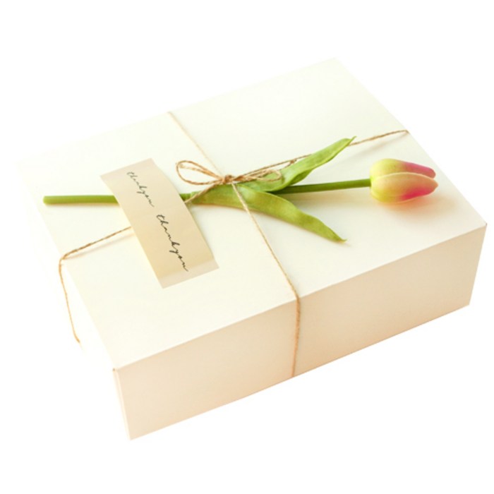 도나앤데코 블룸 직사각형 상자 화이트 대 3p + 아린 땡큐스티커 3p + 튤립 장식꽃 핑크 3p + 마끈 10m, 혼합색상, 1세트 대표 이미지 - 김준호 마쭈 추천