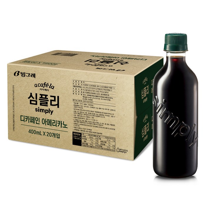 아카페라 심플리 디카페인 아메리카노 커피, 400ml, 20개 대표 이미지 - 디카페인 커피 저렴한 거 추천