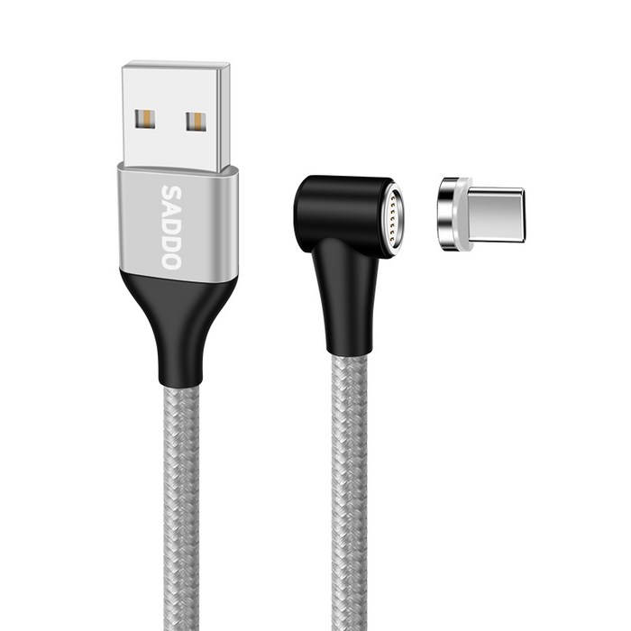 사또 3세대 USB C타입 커넥터 + ㄱ자형 마그네틱 고속충전 케이블 1m 세트, 실버, 1세트 대표 이미지 - 고속 충전케이블 자석 추천