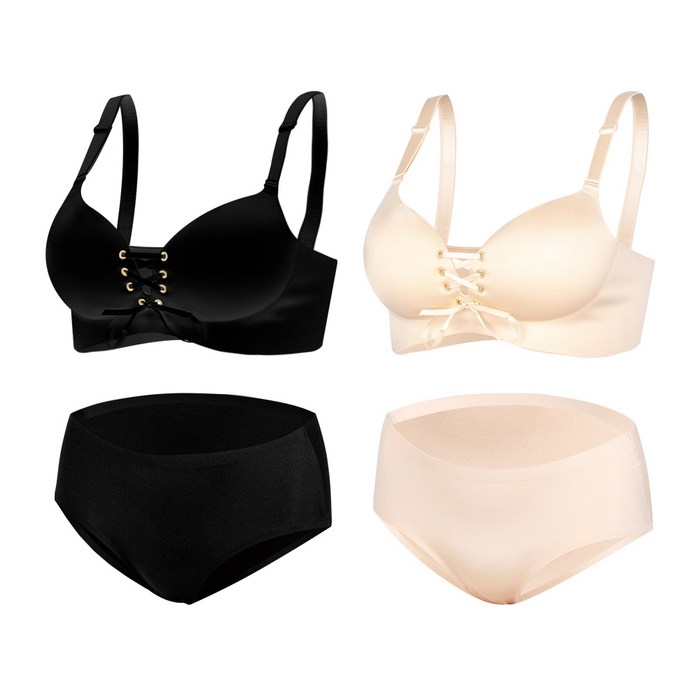 브라팝 볼륨 왕뽕 내장 코르셋 누디 브라 2종 + 팬티 2종 세트 대표 이미지 - 코르셋 브라 추천