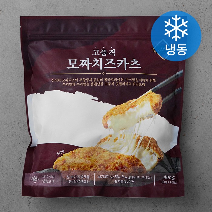 잇퀄리티 무항생제 인증 고품격 통등심 모짜 치즈 카츠 (냉동), 400g, 1팩 대표 이미지 - 치즈 왕돈까스 추천