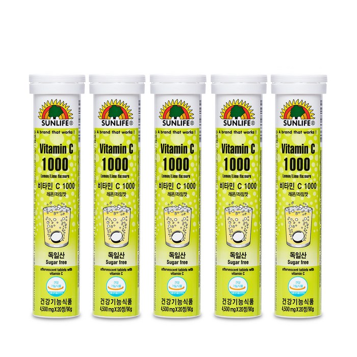 썬라이프 비타민C1000 레몬 라임맛 20p, 90g, 5개 대표 이미지 - 발포비타민 추천