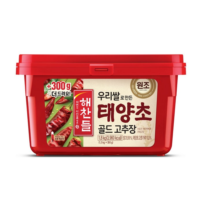 해찬들 우리쌀 태양초 골드 고추장, 1.8kg, 1개 대표 이미지 - 고추장 추천