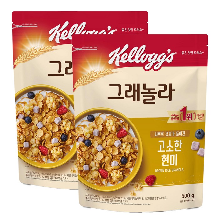 켈로그 고소한 현미 그래놀라 시리얼, 500g, 2개 대표 이미지 - 그래놀라 추천