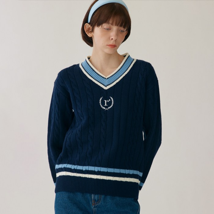 로라로라 여성용 V NECK CABLE KNIT 대표 이미지 - 로라로라 니트 추천