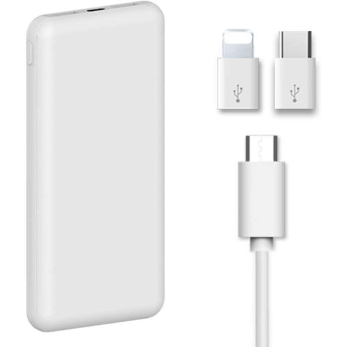 하마다 슬림 2포트 보조배터리 10000mAh + 5핀 케이블 + C타입 젠더 + 8핀 젠더 세트, 화이트, PR-PE10000-1 대표 이미지 - 보조배터리 5000 추천