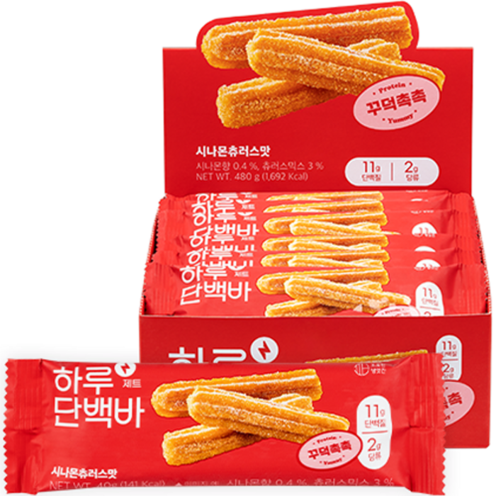 프로틴방앗간 하루단백질바 제트 시나몬츄러스맛, 40g, 12개 대표 이미지 - 단백질칩 추천