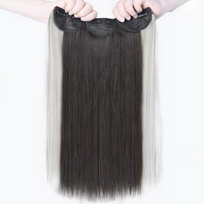 하이유니 시크릿 투톤 스트레이트 펌 붙임머리 헤어피스 60cm, 네츄럴블랙 + 애쉬그레이, 1개 대표 이미지 - 시크릿투톤 추천