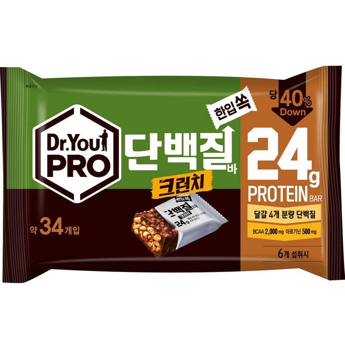 닥터유 프로단백질바 크런치 한입쏙 34p, 420g, 1개 대표 이미지 - 고단백 식품 추천