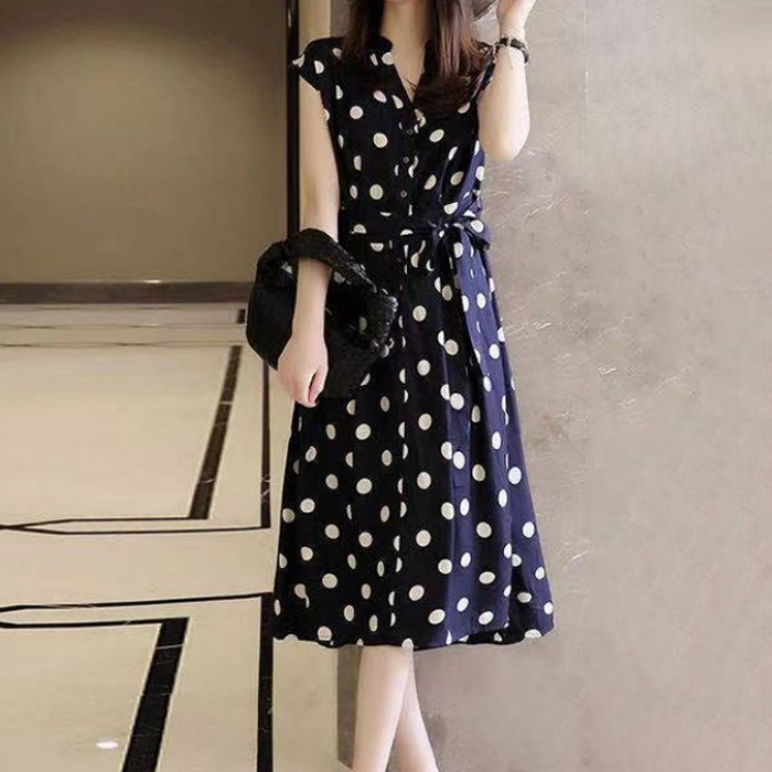 아뗄릭 도트 땡땡이 캡소매 롱 쉬폰 원피스 00064 대표 이미지 - 땡땡이 원피스 추천