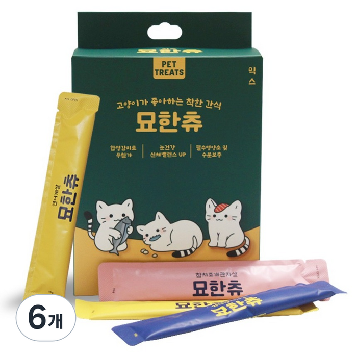 펫트리츠 고양이 묘한츄 대용량 간식 30p, 6개, 450g, 혼합맛가다랑어게살참치조개관자살연어게살