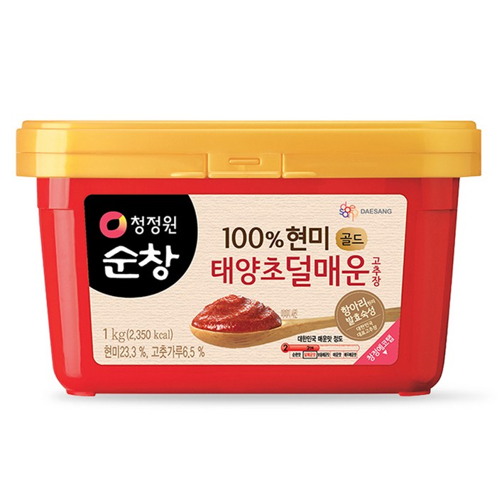 청정원순창 100% 현미 태양초 덜매운 고추장 골드, 1kg, 1개 대표 이미지 - 고추장 추천