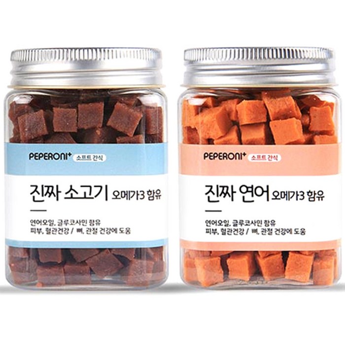 페페로니 반려견간식 오메가3 져키 연어 180g + 소고기 180g, 1세트 대표 이미지 - 강아지 배변훈련 추천