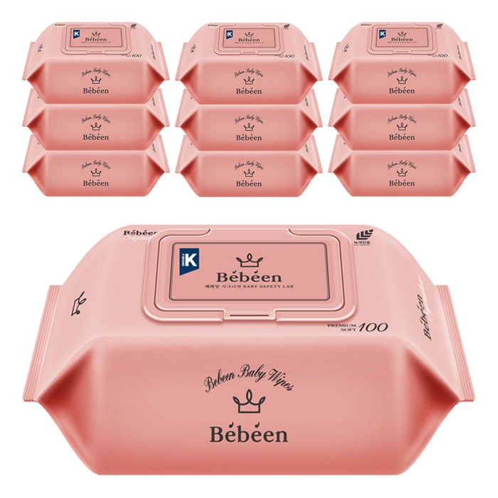 Bebeen 시그니처 유아물티슈 캡형, 50g, 100매, 10개