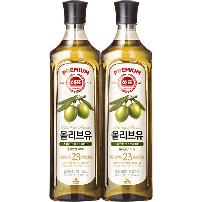 해표 올리브유, 900ml, 2개 대표 이미지 - 식용유 추천