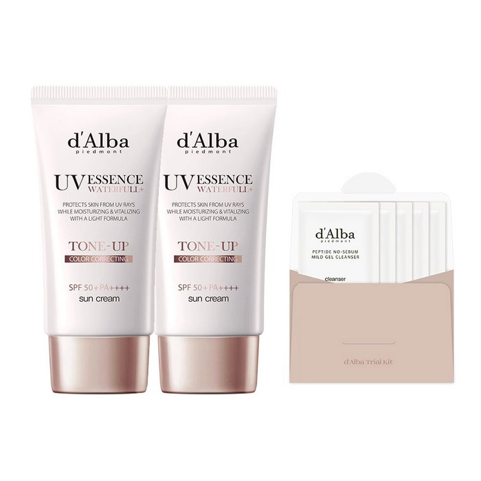 달바 워터풀 톤업 선크림 SPF 50+ PA++++ 50ml x 2p + 약산성 젤클렌저 15ml 세트, 50ml, 1세트