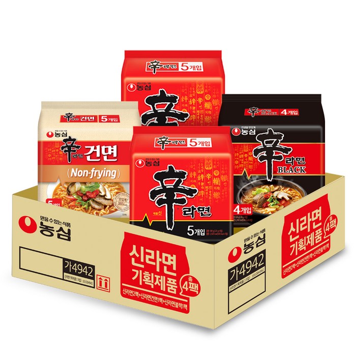 농심 신라면 120g x 10p + 건면 97g x 5p + 블랙 134g x 4p 세트, 1세트 대표 이미지 - 짜빠구리 추천