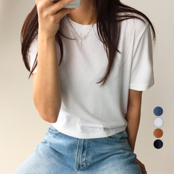 엔비룩 여성용 베이직 크롭 반팔 티셔츠 대표 이미지 - 딱붙는 반팔 추천