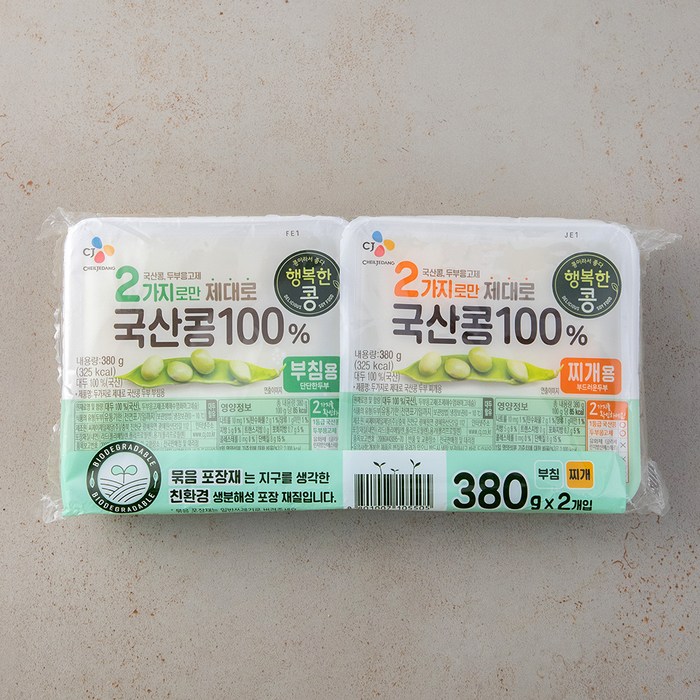 행복한콩 두부 국산콩 100퍼센트 두부 부침용 380g + 찌개용 380g 세트, 1세트 대표 이미지 - 두부 추천