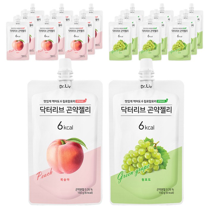 닥터리브 곤약젤리 청포도 150ml x 10p + 복숭아 150ml x 10p, 1세트 대표 이미지 - 곤약젤리 추천