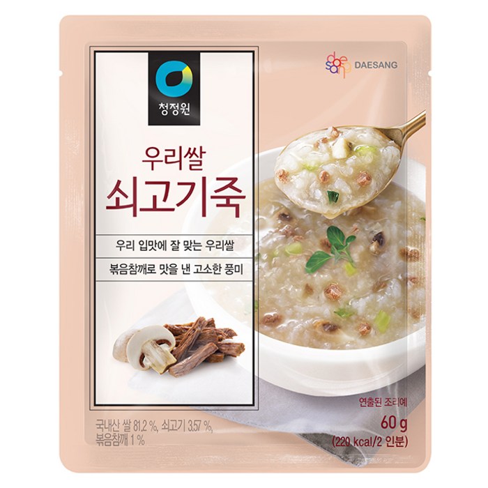 청정원 우리쌀 쇠고기죽, 60g, 1개 대표 이미지 - 소고기야채죽 추천