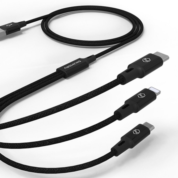 신지모루 트리플 3in1 멀티 충전 케이블 1.7m, 블랙, 1개 대표 이미지 - 3in1 충전기 추천