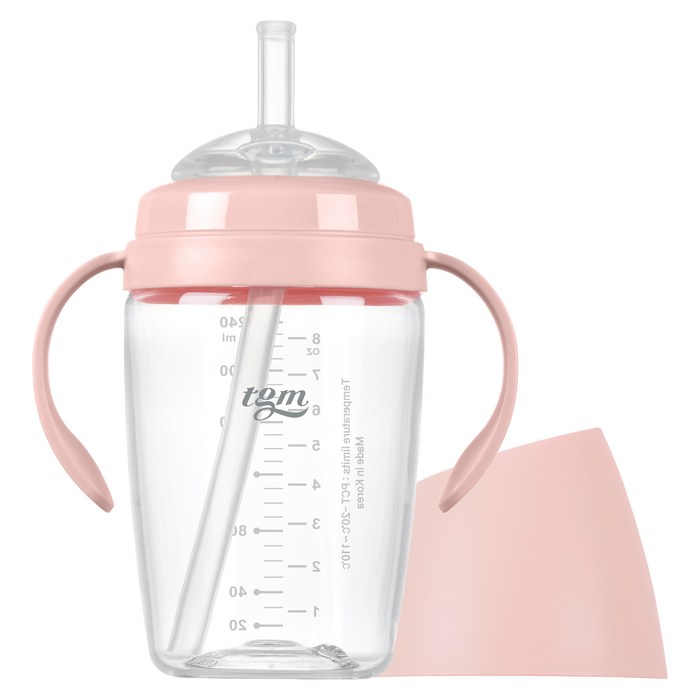 티지엠 트라이탄 쌀알 빨대컵 240ml, 코랄핑크, 240ml, 1개