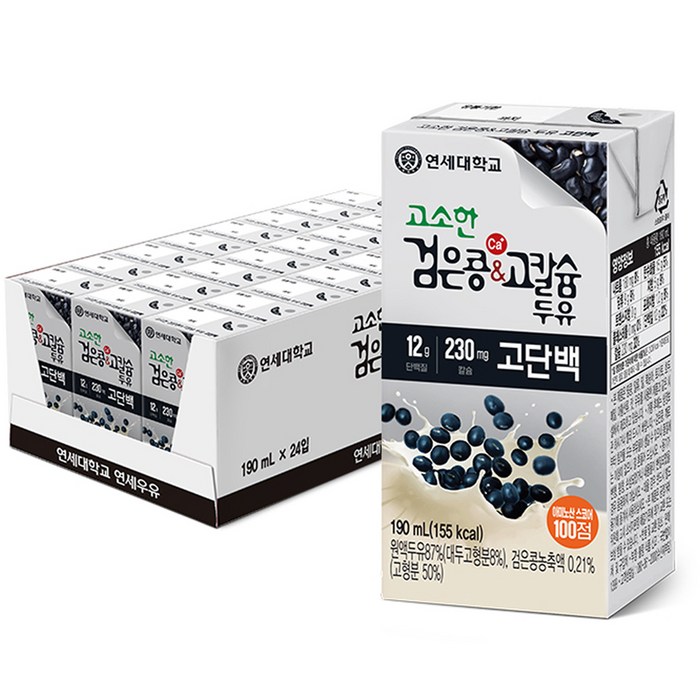 고소한 검은콩&고칼슘 고단백 두유, 24개, 190ml 대표 이미지 - 고단백 음료 추천