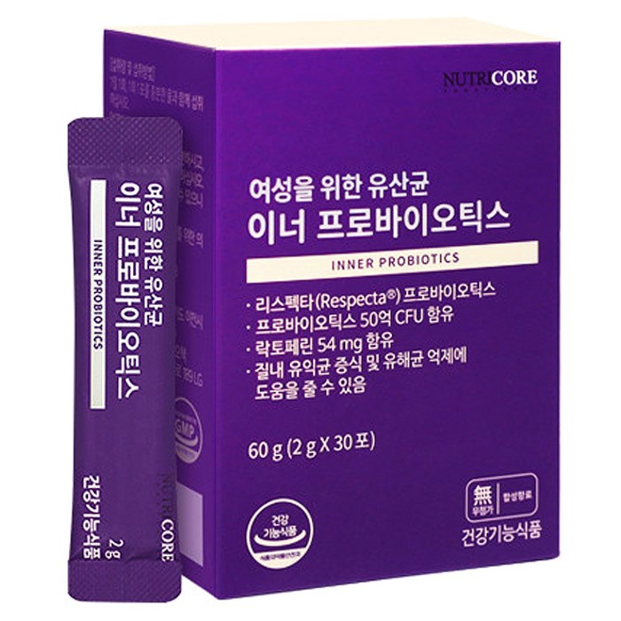 뉴트리코어 여성 유산균 이너 프로바이오틱스, 2g, 30개 대표 이미지 - 여성 유산균 추천