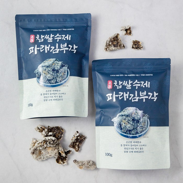 주일 국내산 찹쌀 수제 파래 김부각, 100g, 2개