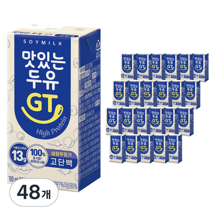 맛있는두유GT 고단백 두유, 190ml, 48개 대표 이미지 - 고단백 식품 추천