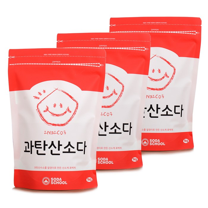 소다스쿨 산소계 표백제 과탄산소다, 1kg, 3개 대표 이미지 - 과탄산소다 추천