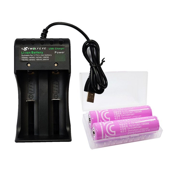 18650 3000mAh 충전용 배터리 2p + 2구 충전기 세트, 1세트 대표 이미지 - 전자담배 건전지 추천