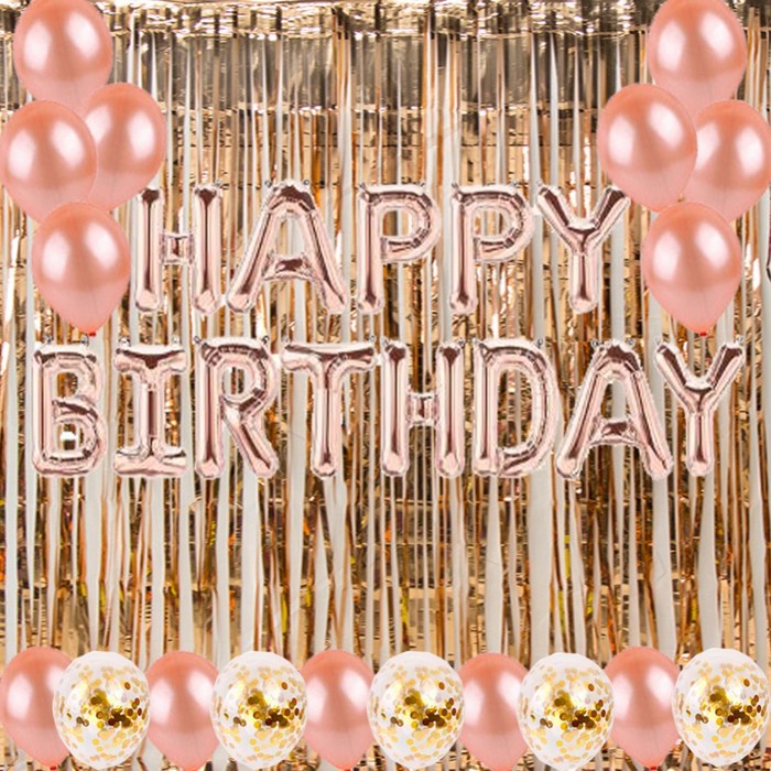라이프그래피 생일풍선 가랜드 + 컨페티 + 커튼 세트, 로즈골드, 1세트 대표 이미지 - 파티 장식 추천