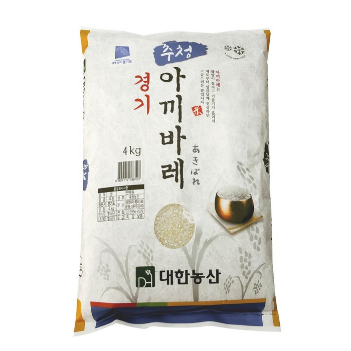 대한농산 2021 햅쌀 경기 추청 아끼바레 백미, 4kg(상등급), 1개 대표 이미지 - 경기도 분양 추천