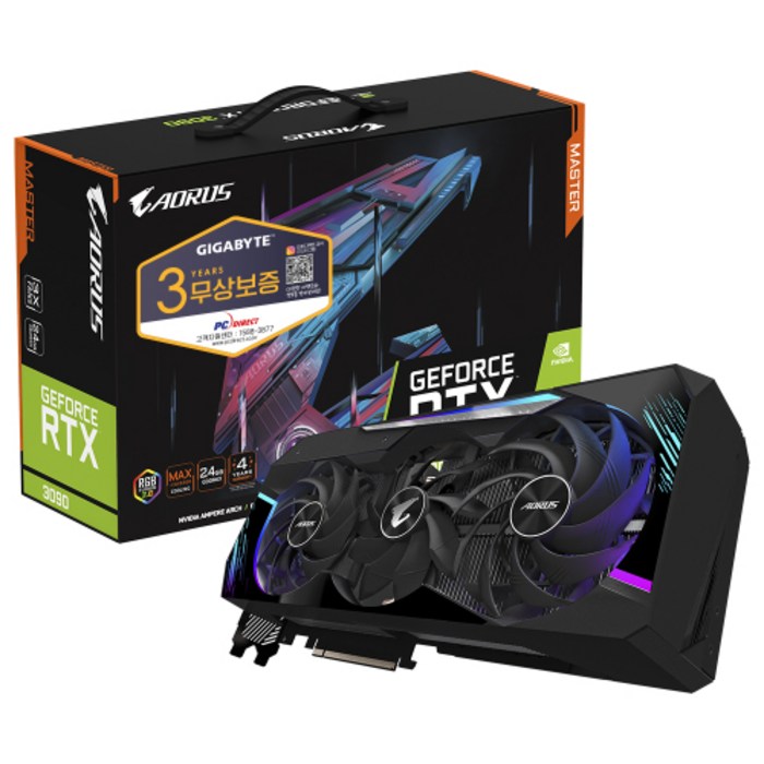 기가바이트 AORUS Master 지포스 RTX 3090 D6X 24GB 그래픽카드 피씨디렉트 대표 이미지 - RTX 3090 추천