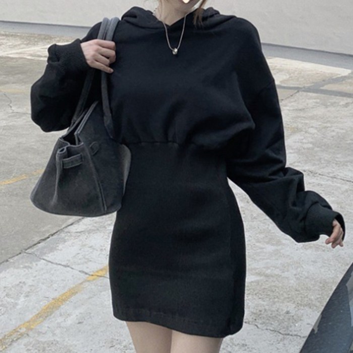 피어니스트 후디 캐주얼 날씬핏 허리밴딩 미니 원피스