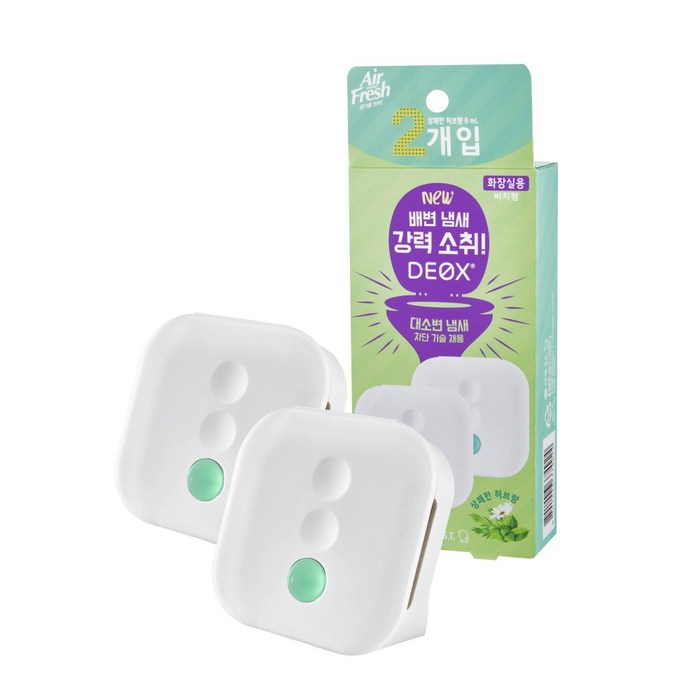 에어후레쉬 데옥스 화장실용 비치형 방향제 상쾌한 허브향 2p, 1개, 12ml 대표 이미지 - 화장실 방향제 추천