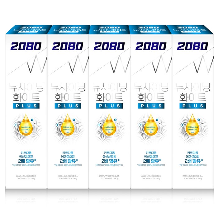 2080 뉴샤이닝 화이트 플러스 치약, 140g, 5개 대표 이미지 - 2080 치약 추천