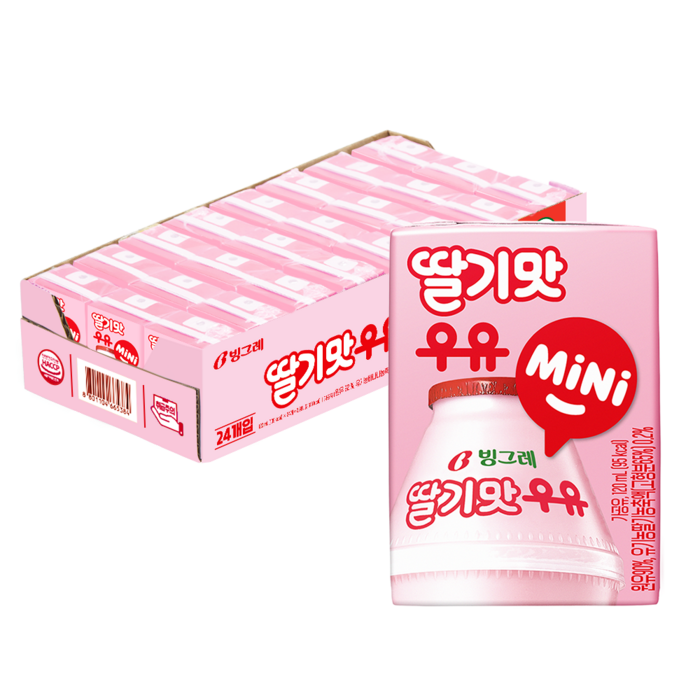 빙그레 딸기맛우유 mini, 24개, 120ml 대표 이미지 - 딸기맛 음료 추천